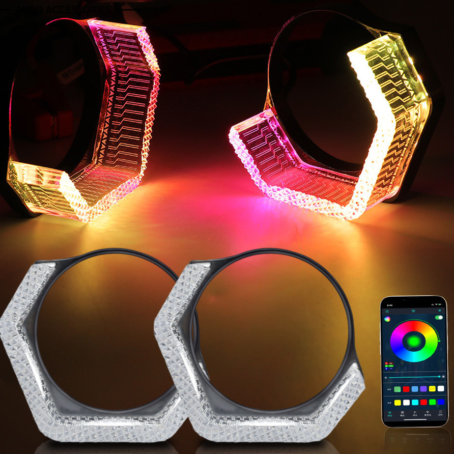 2Pcs 3 Inch LED Angel Eyes Bi Xenon Projector Lenses Car Angel Eye Halo ...