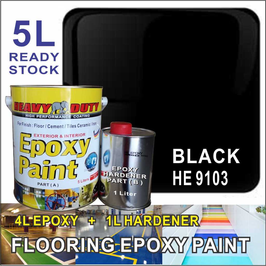 9103 BLACK ( 5L ) 5 Liter HEAVY DUTY EPOXY PAINT Two Pack Epoxy Floor ...