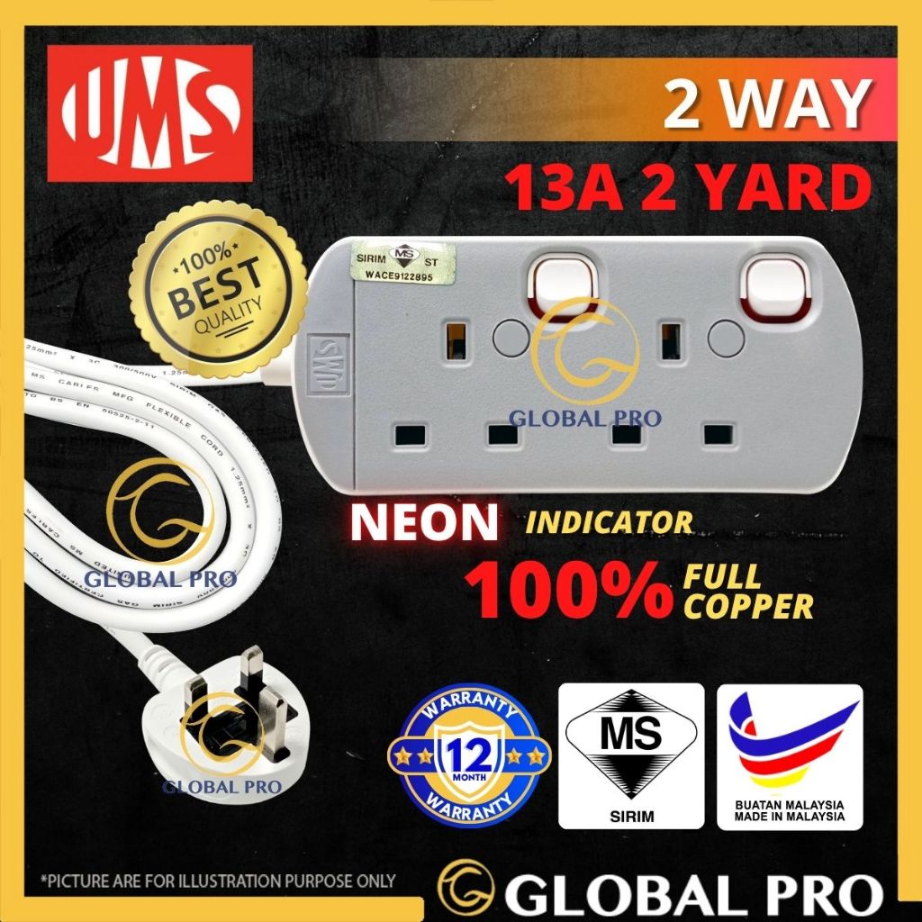 SIRIM UMS 8213-N 2 Way Extension Plug Trailing Socket Plug 3 Pin Socket ...