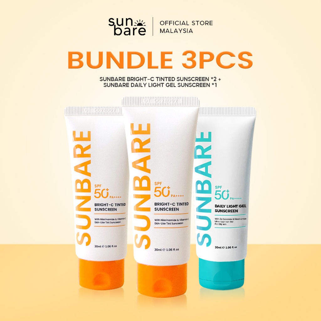 Sunbare Bright-C Tinted (2 Pcs) + Daily Light Gel Sunscreen SPF 50 PA ...