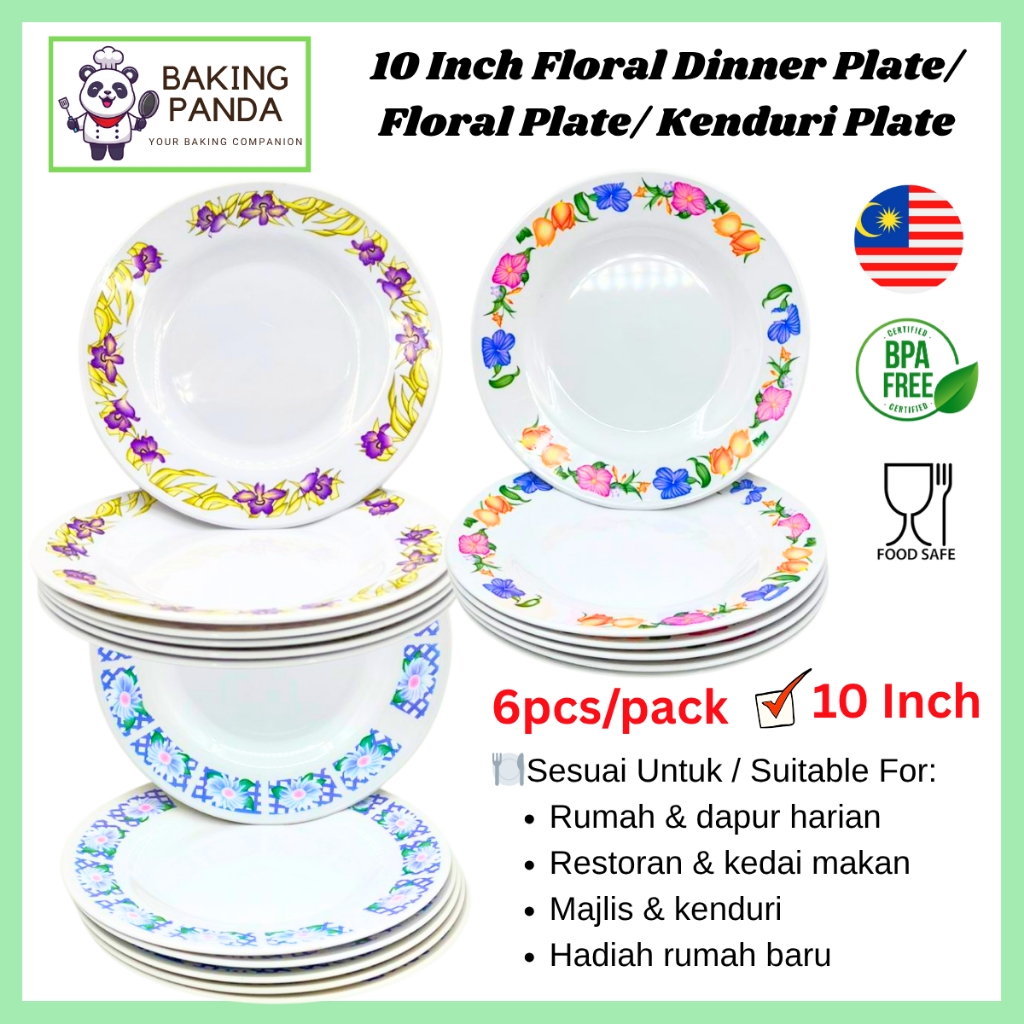 Pinggan Plastik Bunga 10 Inci BPA Free | Floral Dinner Plate | Pinggan ...