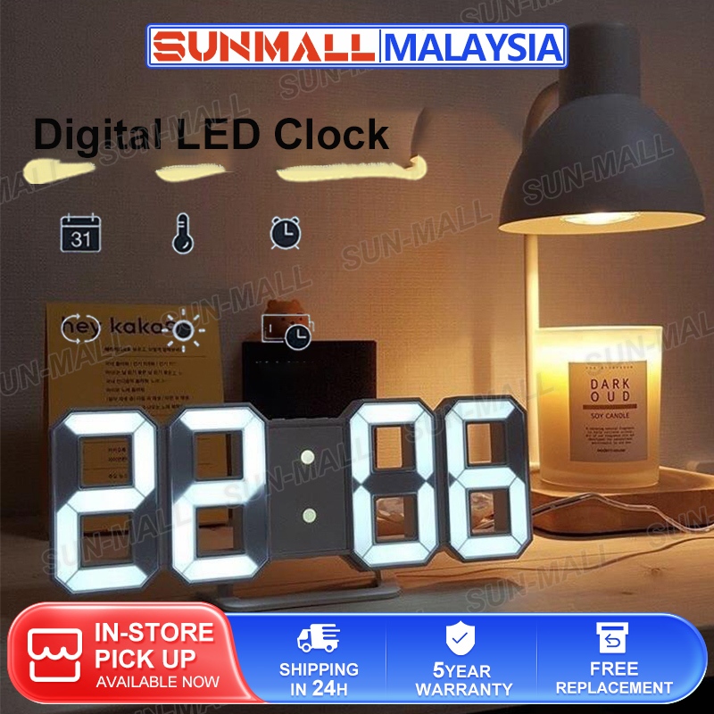 LED Digital Clock 3D Wall Clock Alarm Clock Desk Temperature Night Mode ...