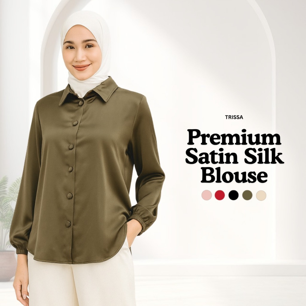 TRISSA : PREMIUM SATIN SILK BLOUSE BAJU SATIN MUSLIMAH #A4177 | Shopee ...