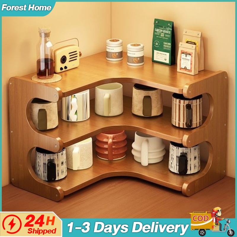 Desktop Corner Tea Set Organizer Cup Storage Rack Coffee Nook Counter ...