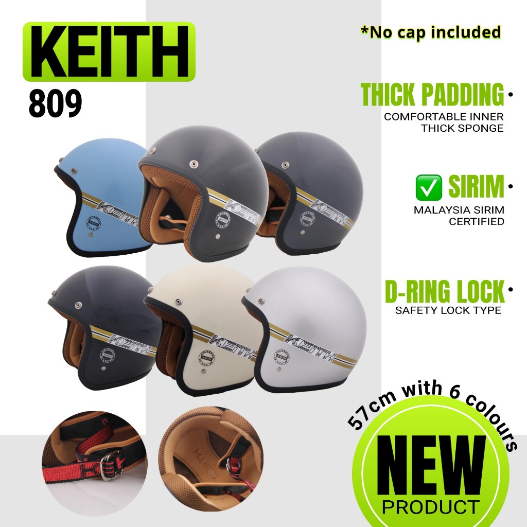 Keith 809 Classic Motocycle Helmet (57/60cm) Brown Padding Topi Keledar ...