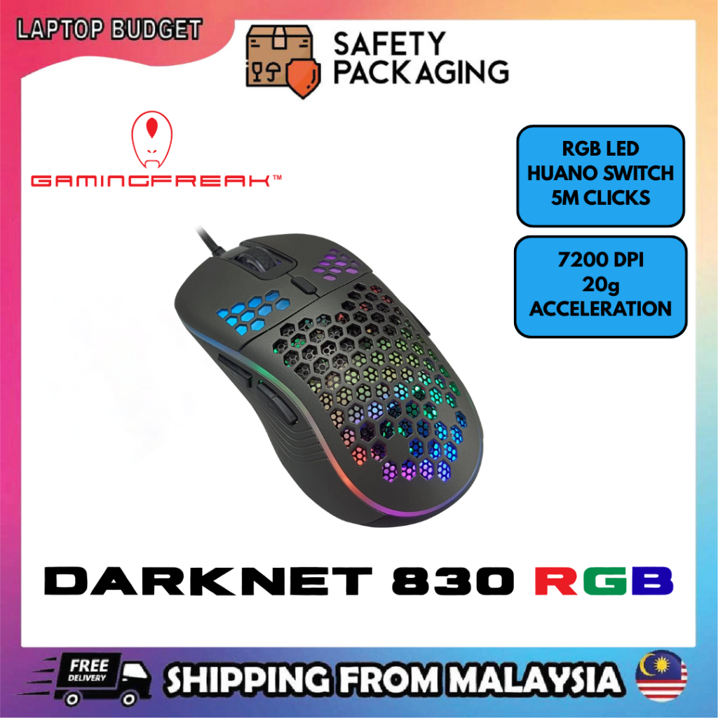 MOUSE GAMING FREAK DARKNET 830 RGB HUANO SWITCH | Shopee Malaysia