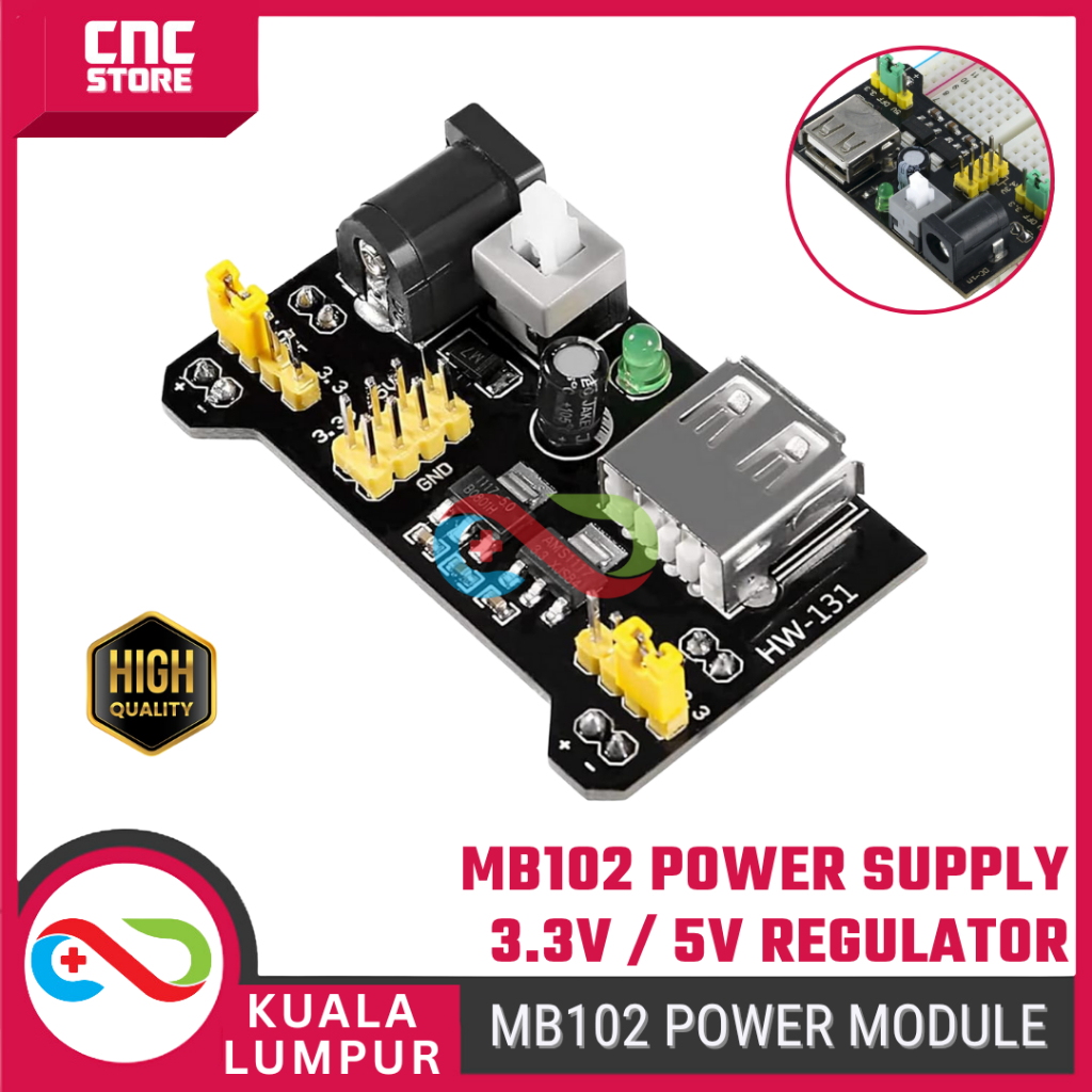 Power Supply Module for MB102 Breadboard – 3.3V / 5V Voltage Regulator ...
