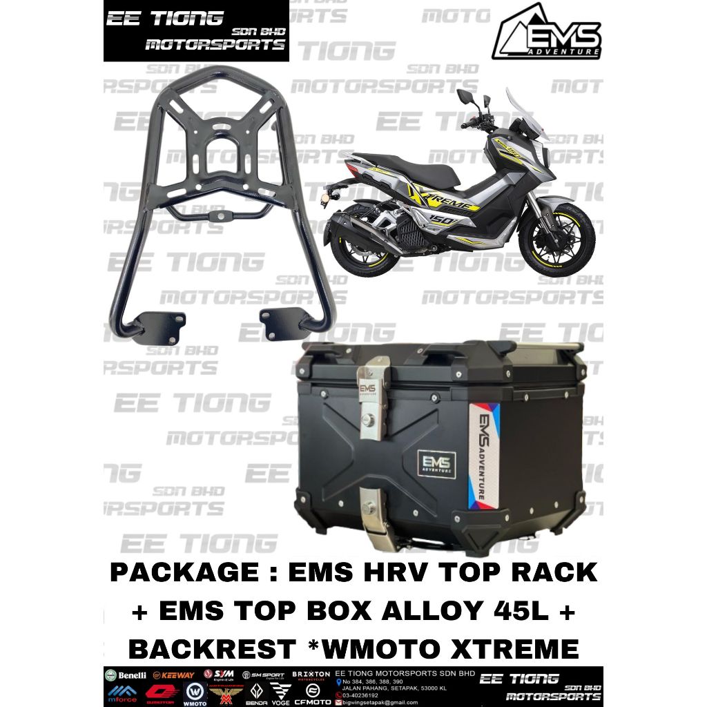 PACKAGE SET - EMS TOP RACK + EMS TOP BOX 45L ALLOY WITH BACKREST FOR ...