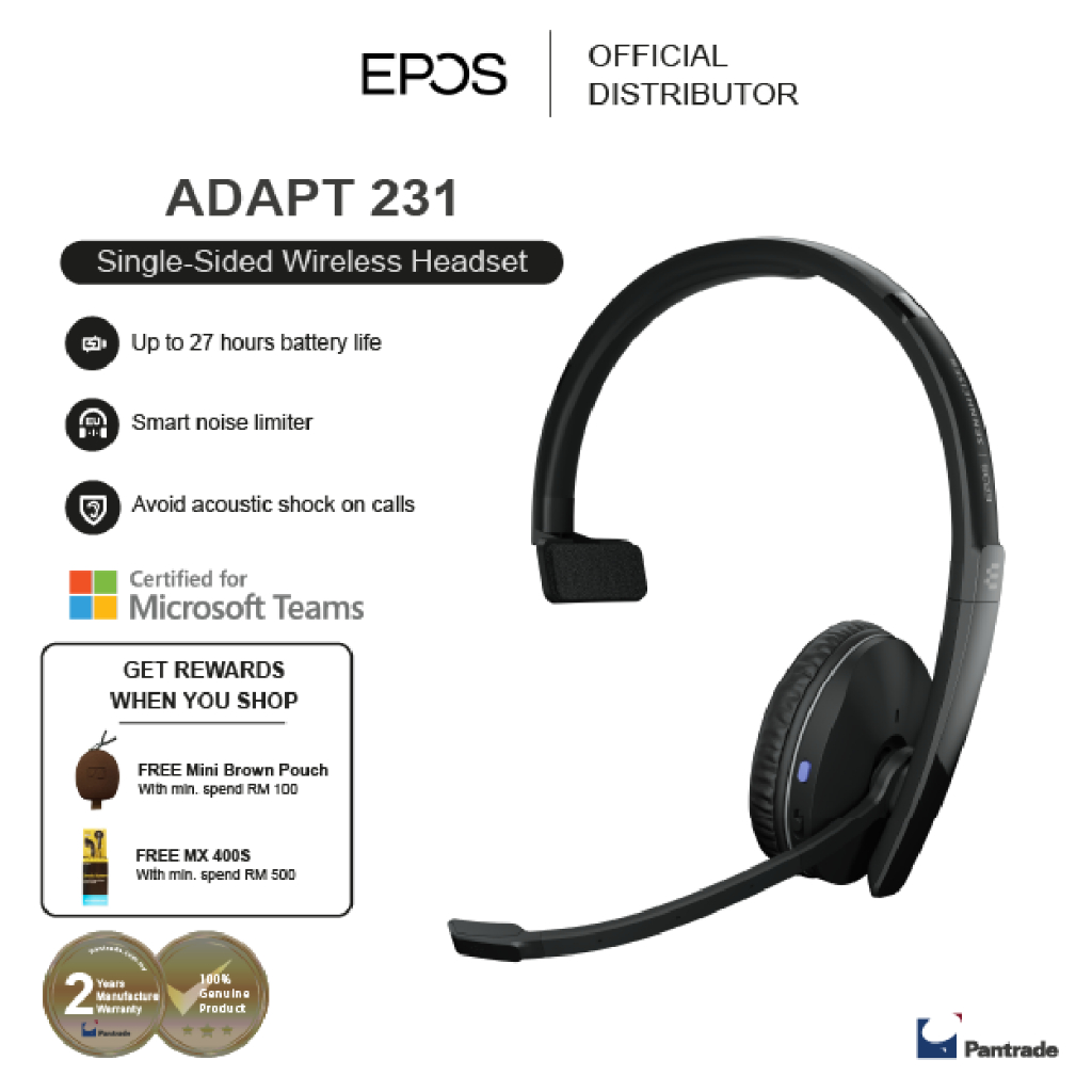 Sennheiser | EPOS ADAPT 231 Single Side Wireless Headset | Shopee Malaysia