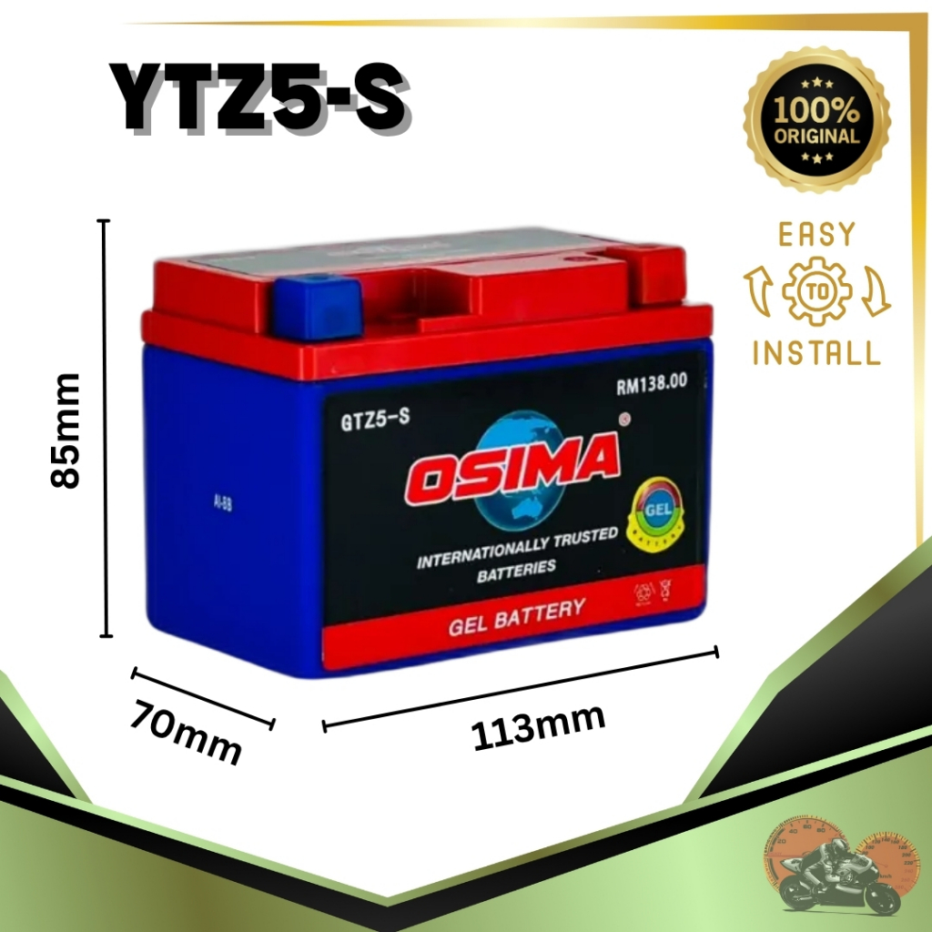 OSIMA GTZ5-S GEL Battery 12V 5AH | LC135 WAVE125 Y15 Y16 | GTZ5 YTZ4 ...