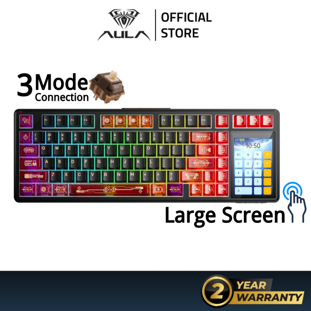 AULA L99 Mechanical Keyboard 3.98-inch Touch Screen Tri-mode Wireless ...