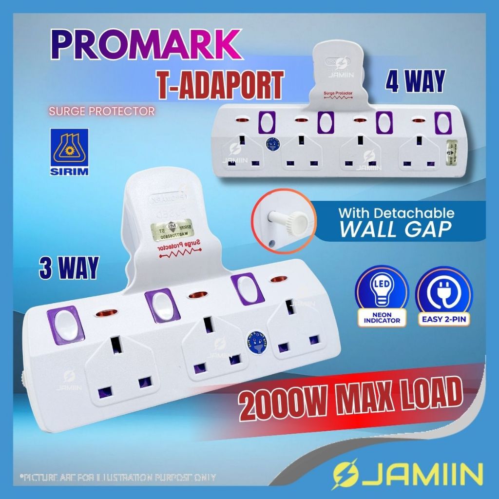 (SIRIM) PROMARK T-ADAPORT Heavy duty extension plug Soket plug with ...