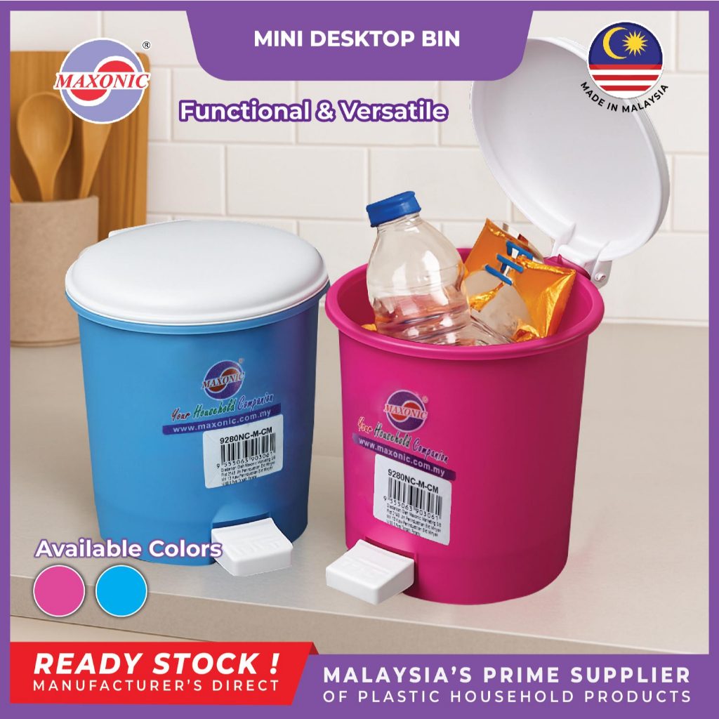 MAXONIC MINI DUSTBIN | TRASH BIN WITH LID PEDAL | TONG SAMPAH MINI MEJA ...