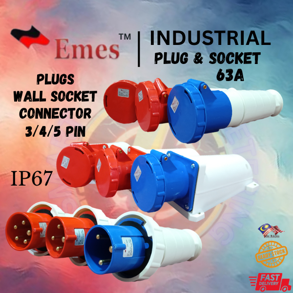 EMES INDUSTRIAL PLUG WALL SOCKET CONNECTOR 63A 3/4/5 PIN IP67 | Shopee ...