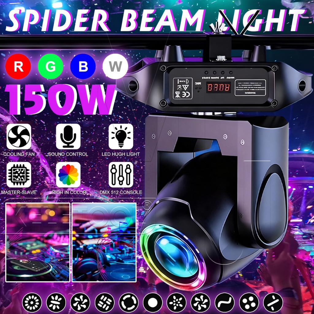 150W Led Moving Head Beam Light Spot Roto Gobo Prism Super Bright Rgbw ...