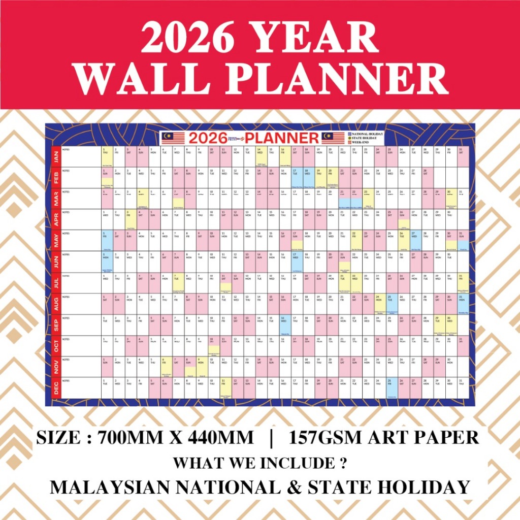 WALL KALENDAR 2026 WALL CALENDAR 2026 700MM x 440MM INCLUDE MALAYSIA