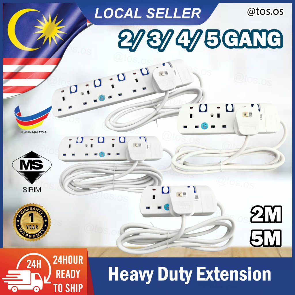 SIRIM APPROVED Warranty 1 Year 2M/5M Power Extension Trailing Socket ...