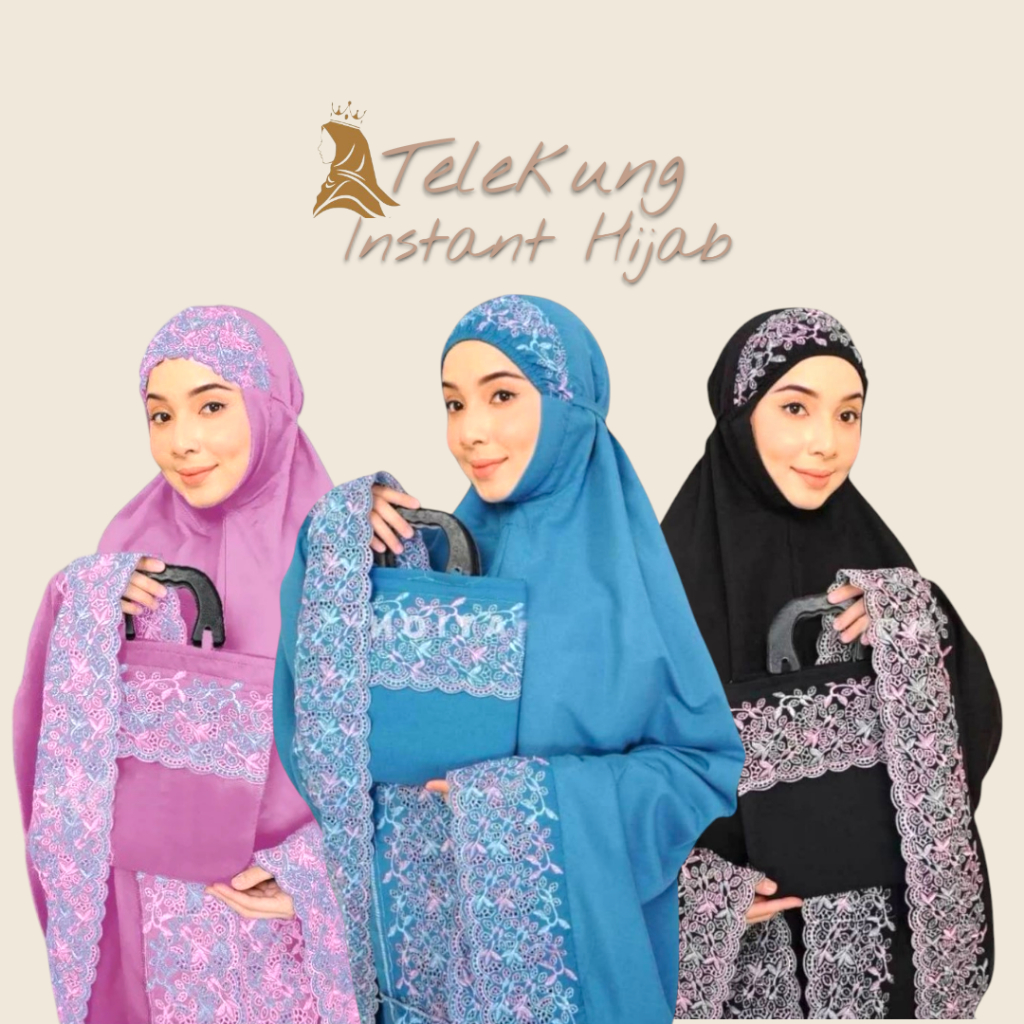 Telekung Cotton Sulam Floral Lace Instant Hijab Viral Dengan Free Bag ...