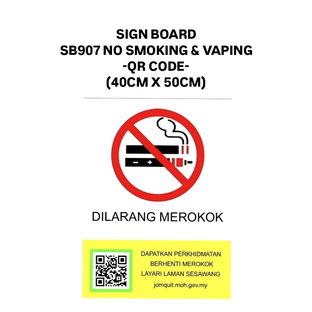 (2PCS) Plastic Sign Board SB907 No Smoking & Vaping [QR Code] | 40CM X ...