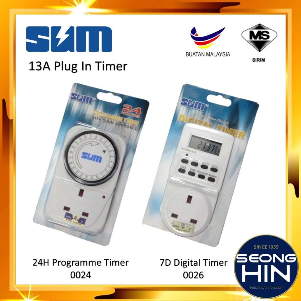 SUM 24hrs 13A 3 Pin Analogue Programmable Timer 0024 / Digital Plug-in ...