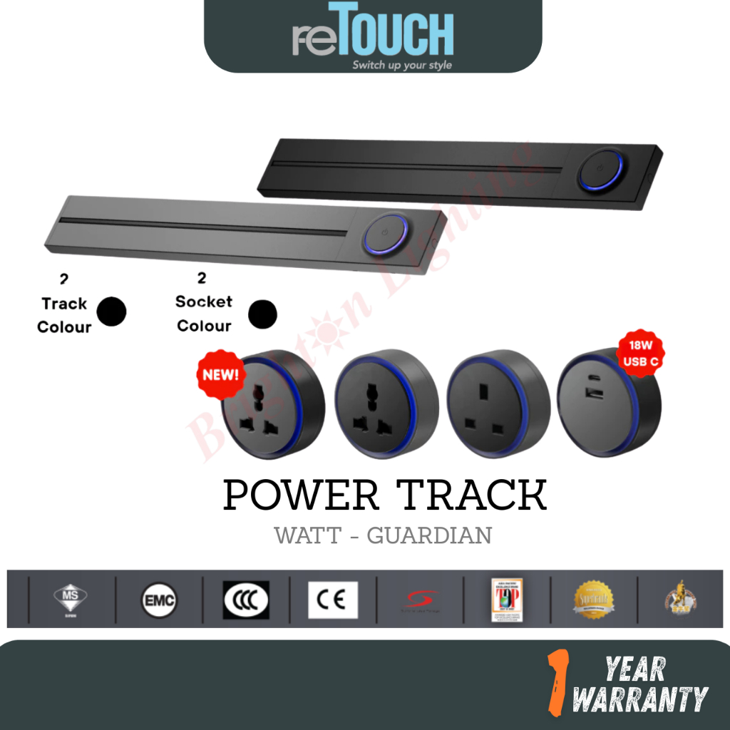 ReTouch Power Track Watt-Guardian Socket Hitam-Grey dengan Lampu dan ...