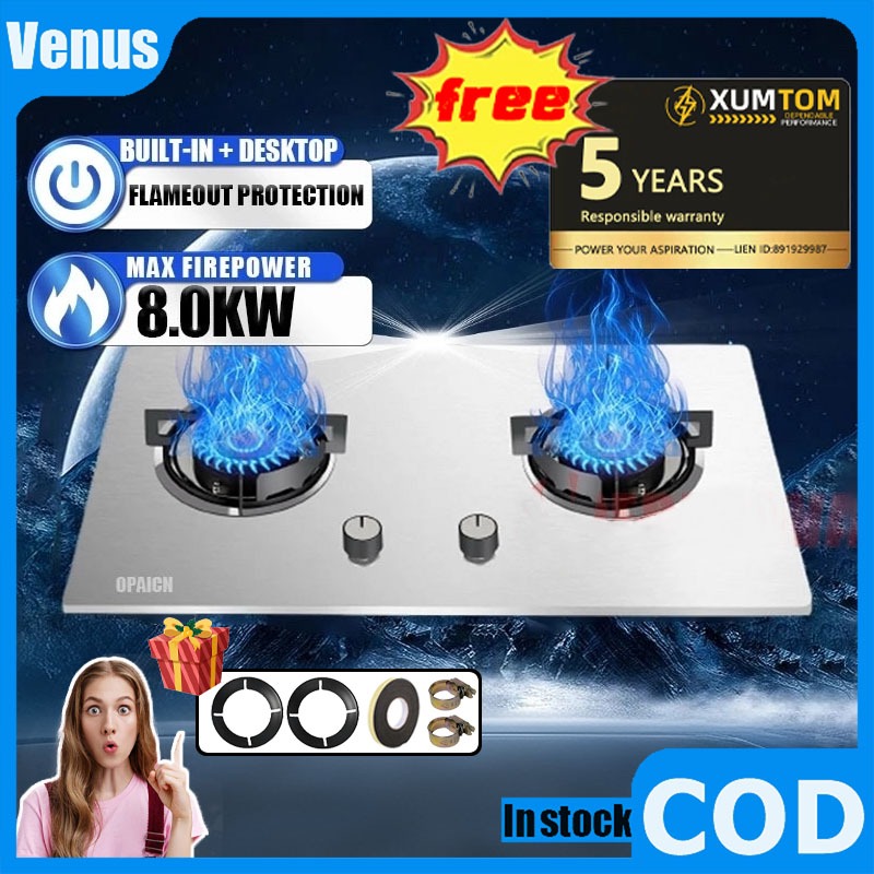 XUMTOM gas hob 8.0kw dapur gas, gas stove stainless steel 2Burner ...