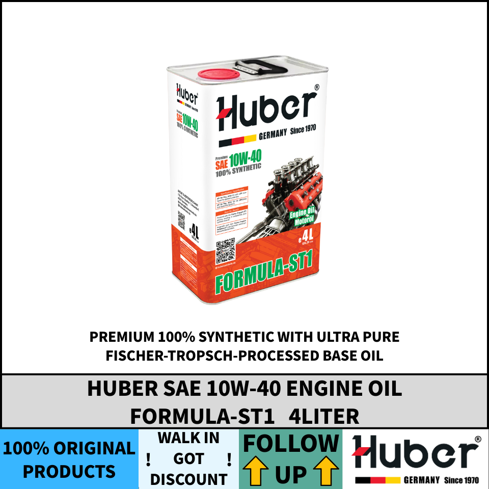 HUBER SAE 10W-40 ENGINE OIL 4LITER Formula-ST1 (Premium 100% Synthetic ...