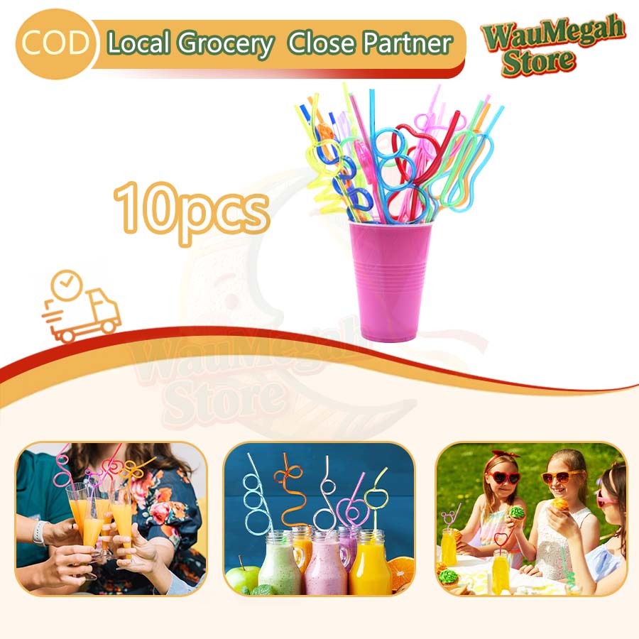 10pcs Colorful Drinking Straw Creative Crazy Curly Drinking Straws ...
