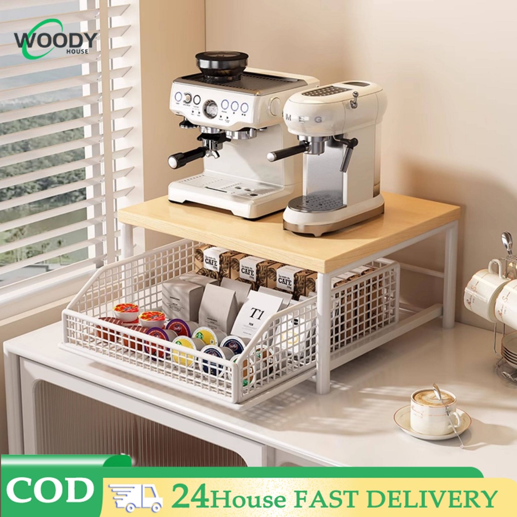 Multi-Function Coffee Machine Shelf Solid Wood Kitchen Organizer Cup ...