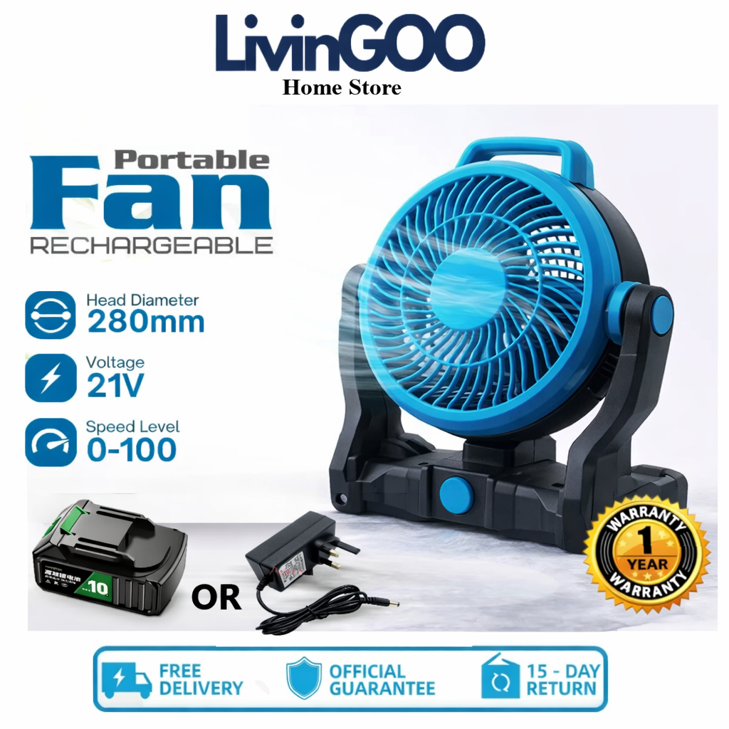 10 Inch Fan Cordless Portable Camping Fan Battery Rechargeable Kipas ...