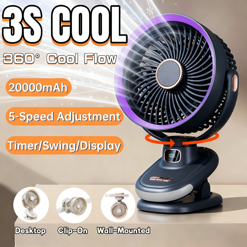 Clip Fan Mini USB Rechargeable Intelligent Swing Head with Remote ...