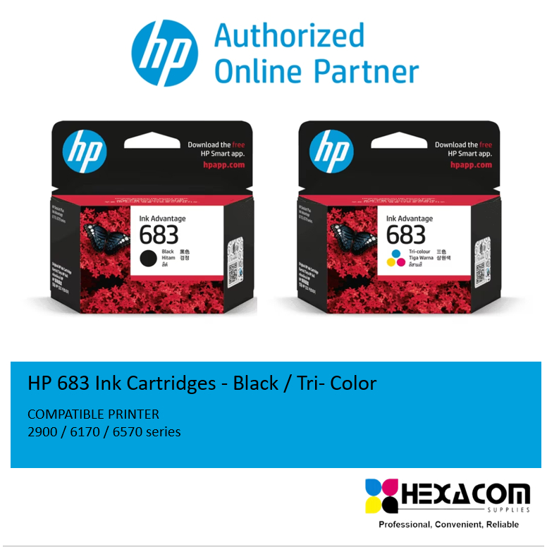 HP 683 Ink Cartridges for HP DeskJet 2988 / 2989 / 6170 / 6570 Printer ...