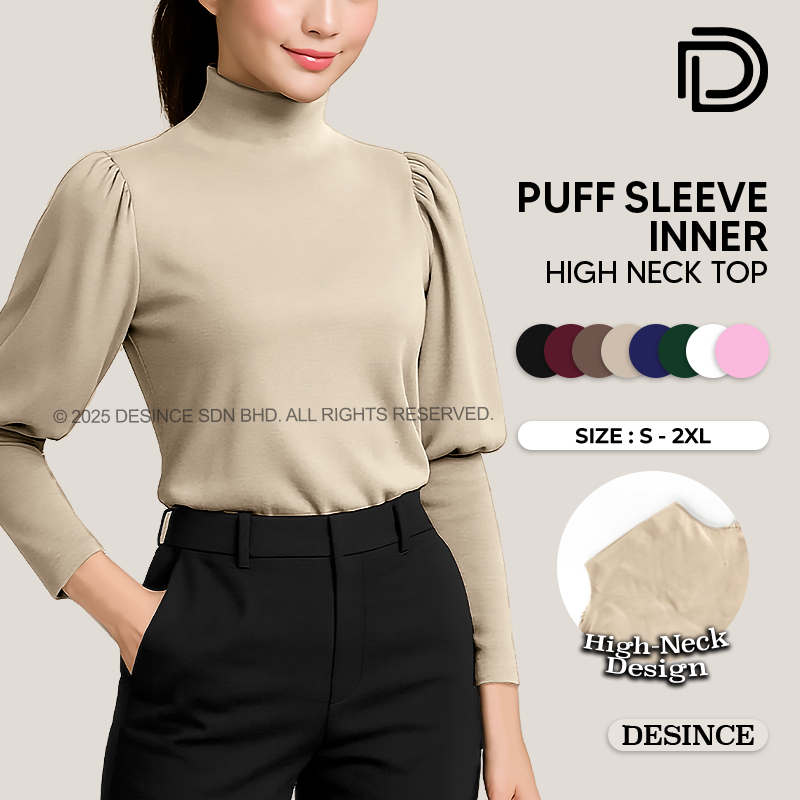 DESINCE Women Inner Puff Sleeves High Neck Tops Plus Size Casual Style ...