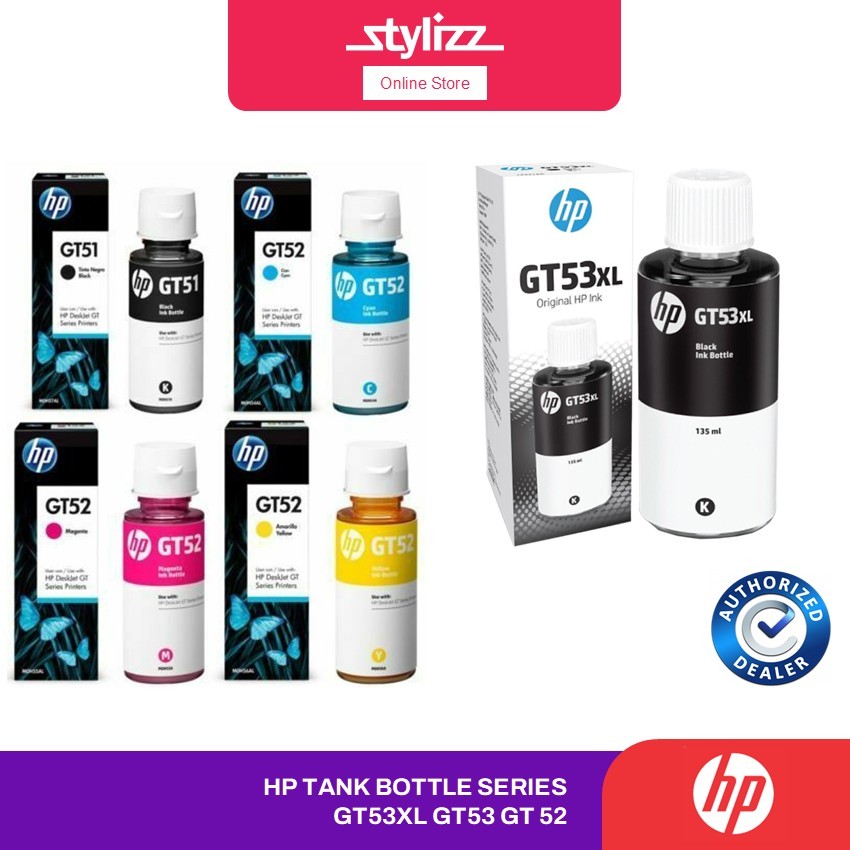 HP INK GT53XL GT53 BLACK GT52 CYAN MAGENTA YELOW REFILLABLE BOTTLE INK ...