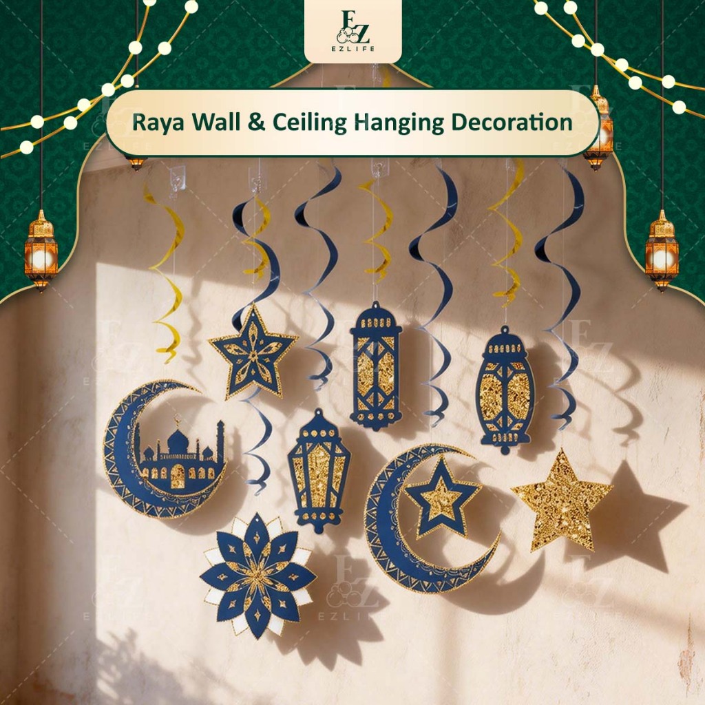2026 Raya Wall Decoration Backdrop Banner Star Moon Ceiling Hanging ...