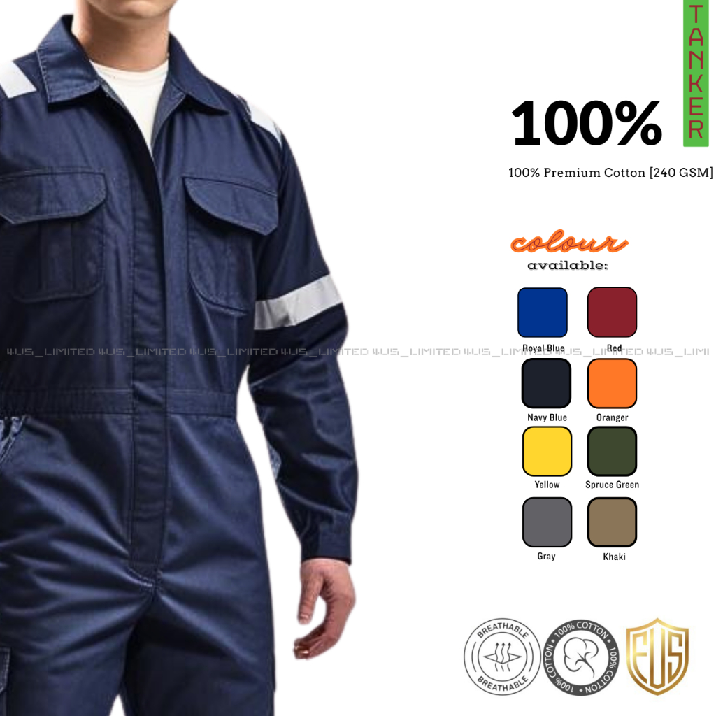 TANKER Safety Coverall 100% Cotton Reflective Workwear 240gsm ...