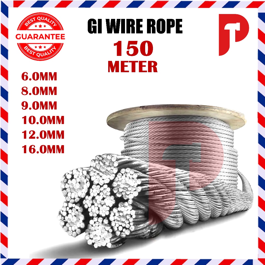 GALVANISE WIRE ROPE (150METER/ROLL) 🔥 Ready Stocks 🔥 FIBRE CORE Sling ...