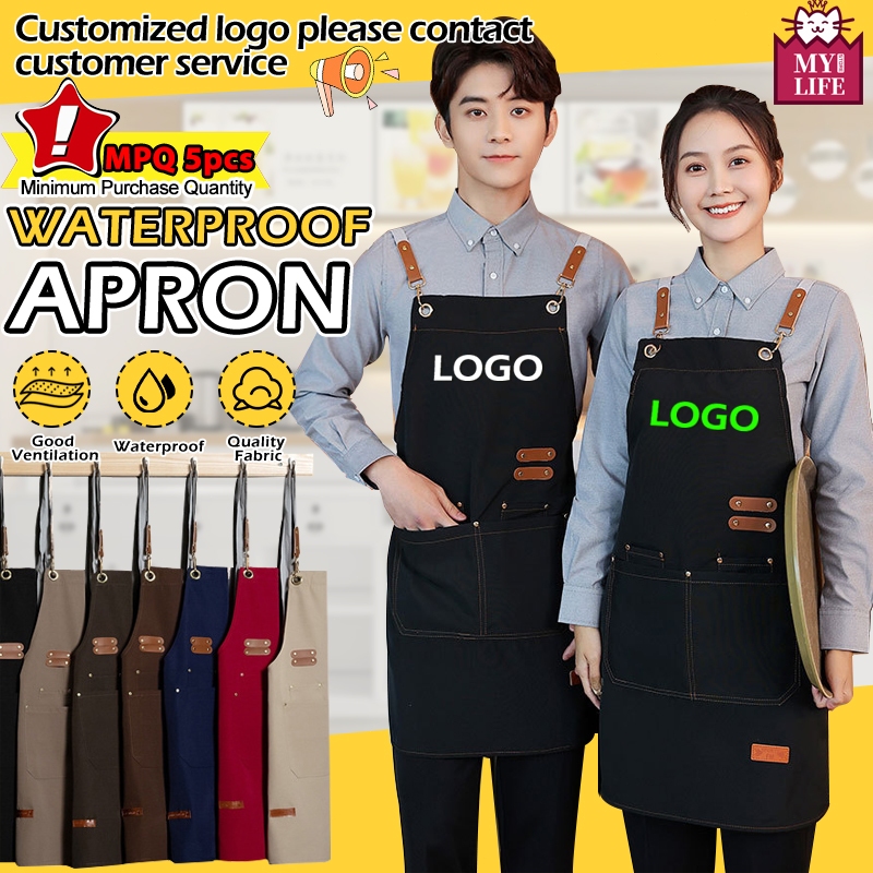 LOGO Hang Neck Apron Kitchen Apron WaterProof Oilproof Apron With 4 ...