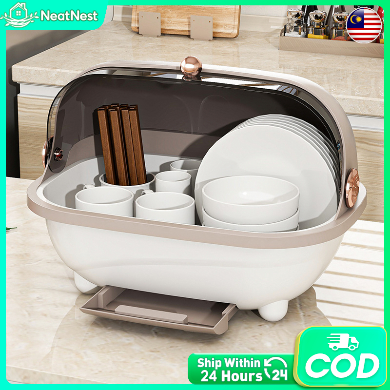 Dish Rack Large Capacity Dish Storage Box Dish Drain Rack With Lid ...