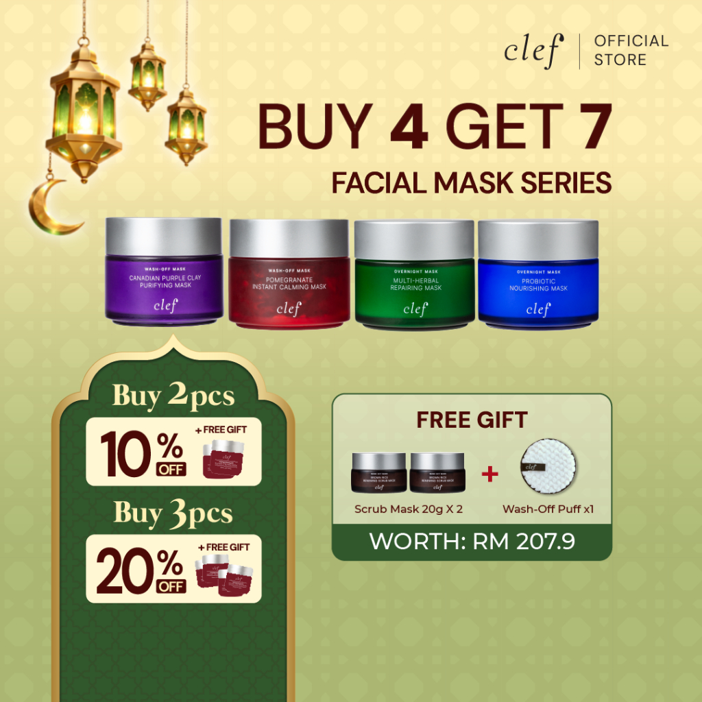 [BUY 4 GET 7] CLEF Facial Masks Set | Calming Mask | Scrub Mask ...