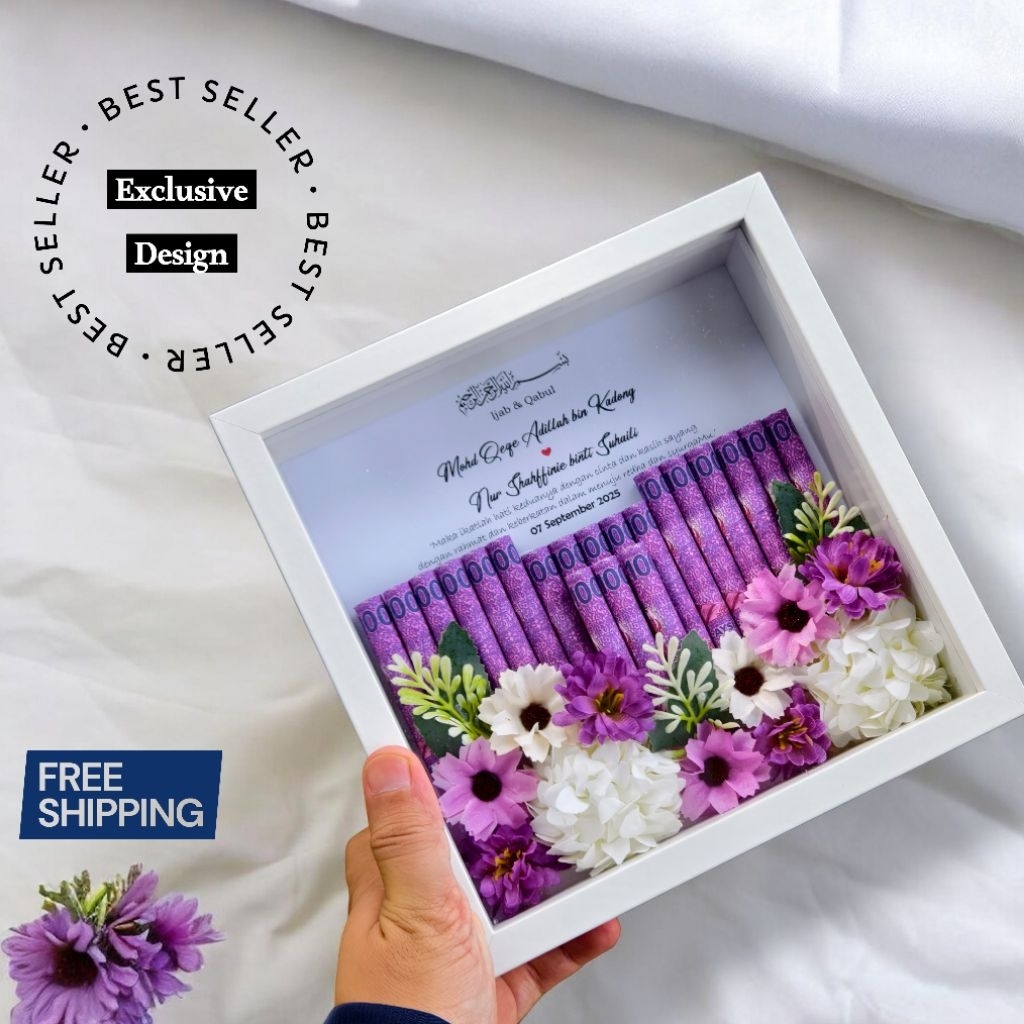 Frame Mas Kahwin 3D Bersaiz 20x20cm Hiasan Bunga Untuk Duit Hantaran ...