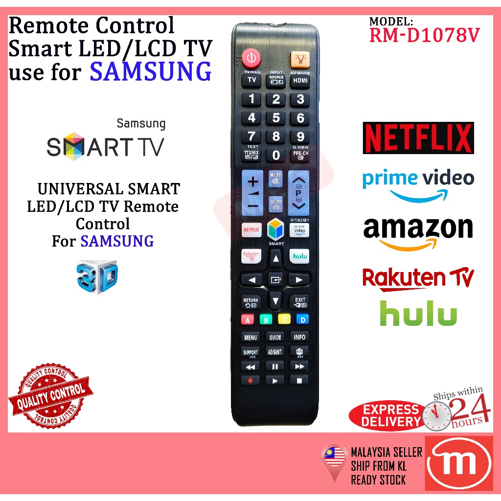SAMSUNG LCD / LED TV REMOTE CONTROL SMART NETFLIX VIDEO PRIMA 3D MULTI ...