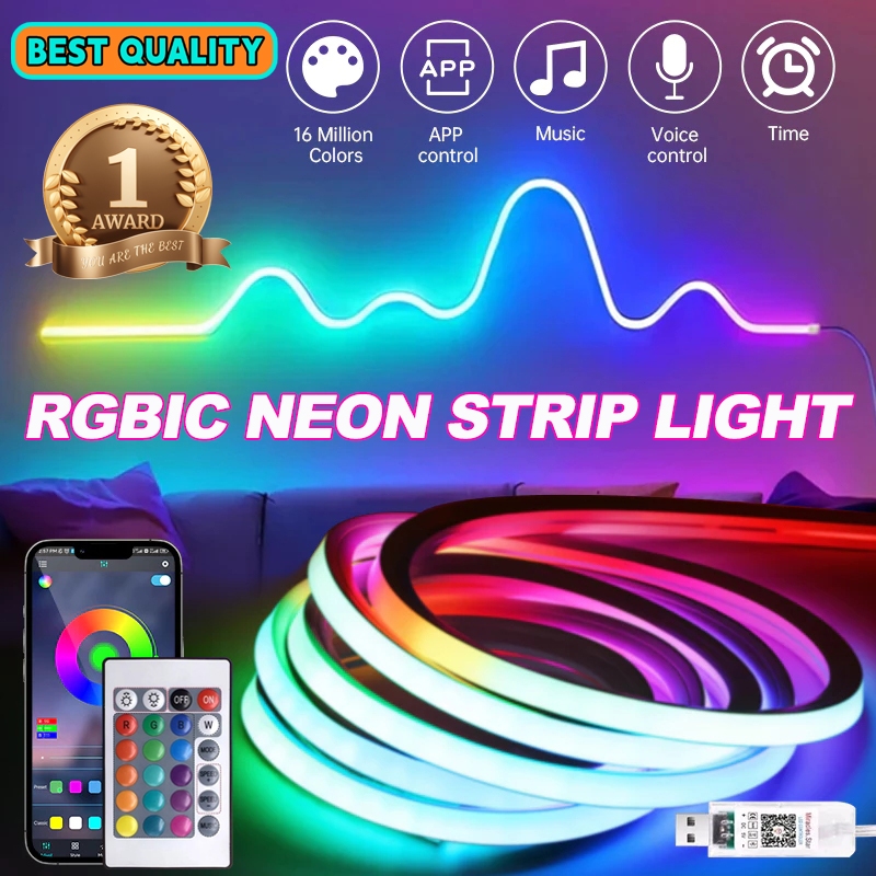 RGB Neon Light Strip with APP and Remote Waterproof Flexible Cuttable ...