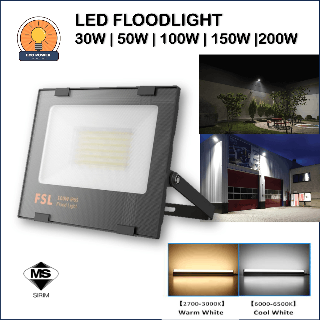 FSL LED Floodlight 30W/50W/100W/150W/200W [IP65] Waterproof Outdoor ...