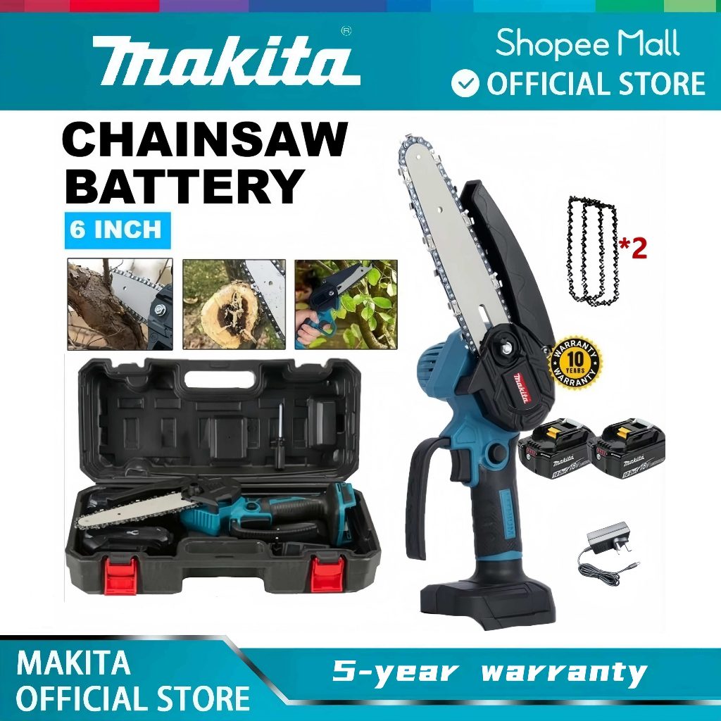 MAKITA Cordless Chainsaw 6 Inch Mini Chainsaw Gergaji Elektrik Pruning ...