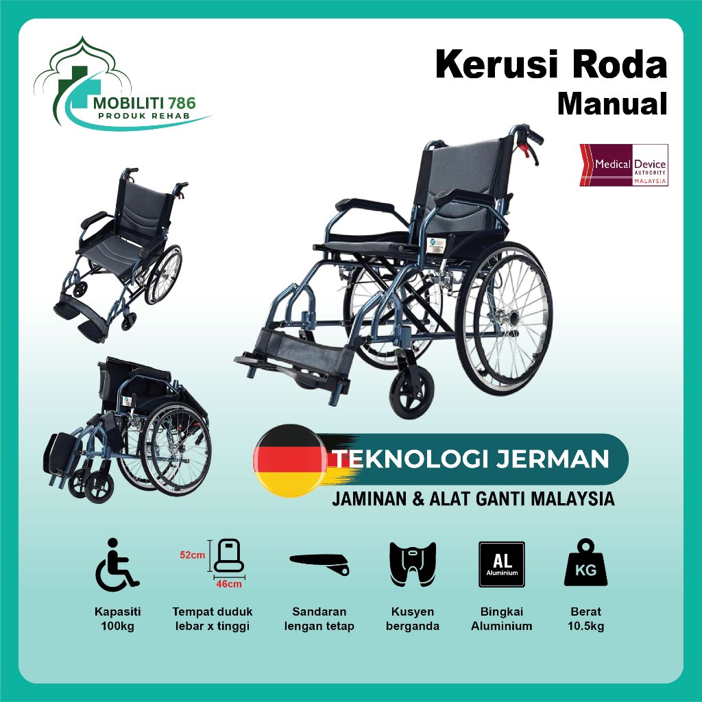 Kerusi Roda Manual (Lebar Tempat Duduk 18