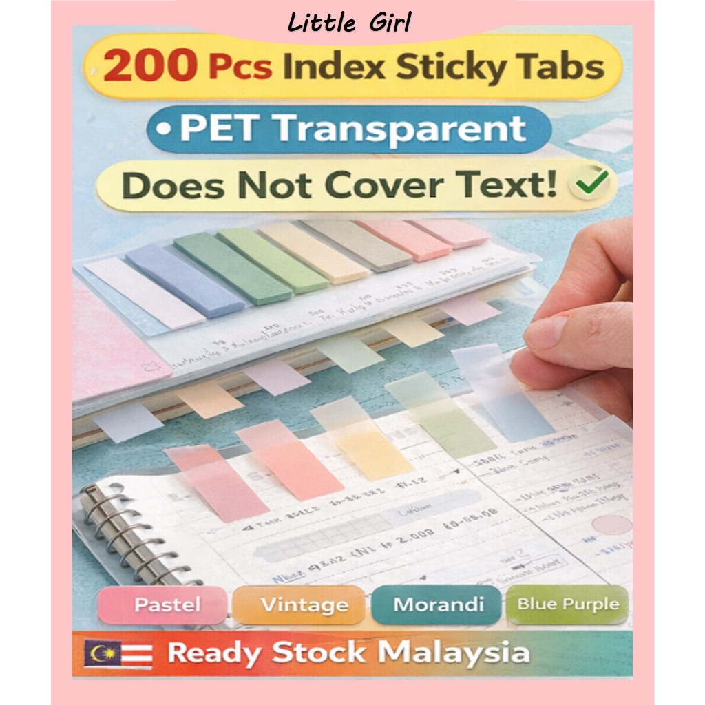🌸PET Sticky Note│Bar Index│200pcs │Morandi│Retro│Colourful Bar Memo Pad ...