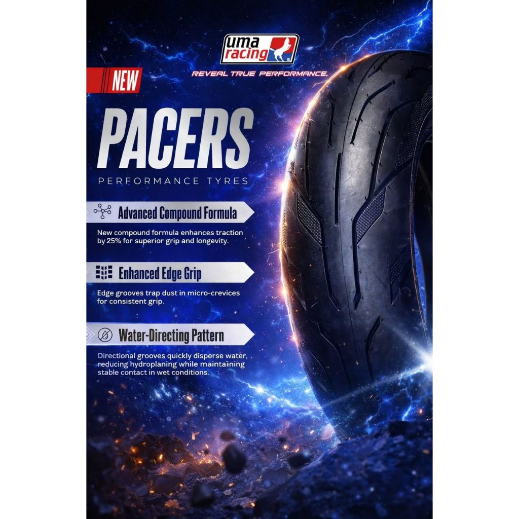 UMA RACING TAYAR TUBELESS TYRE PACERS 70/90-17 80/90-17 70/90-14 80/90 ...