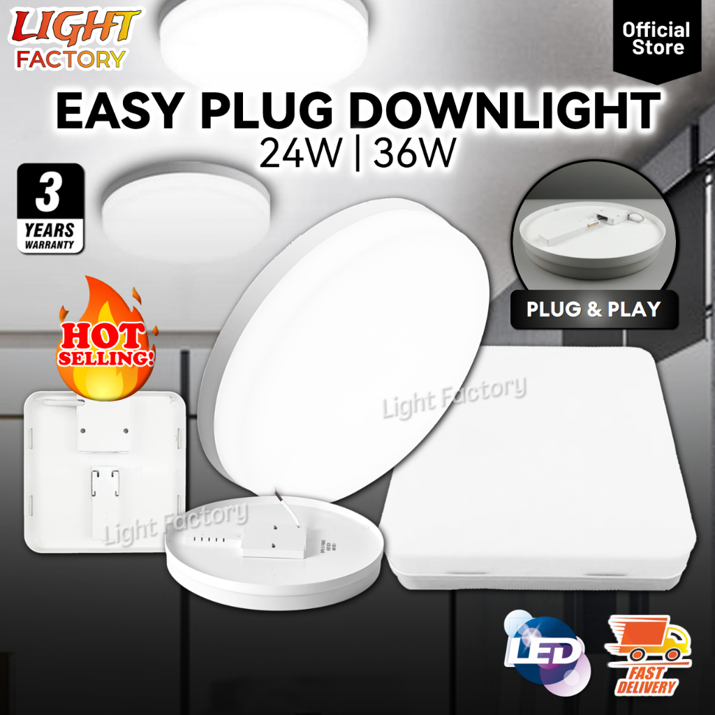 [3 YEARS WARRANTY] LED Round/Square Surface Downlight 24W 36W Plug ...