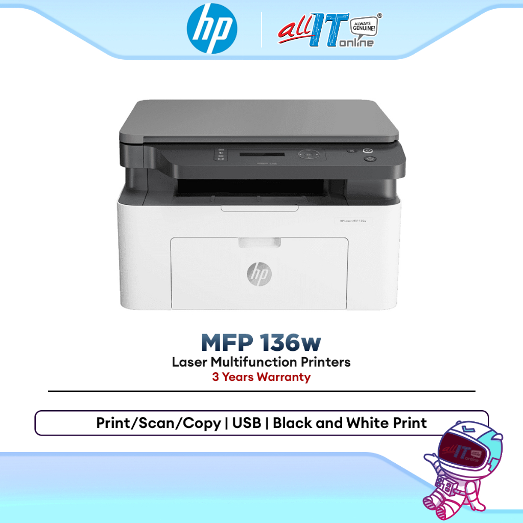 HP Laser MFP 136w Monochrome All-in-One Printer Wireless Print Scan ...